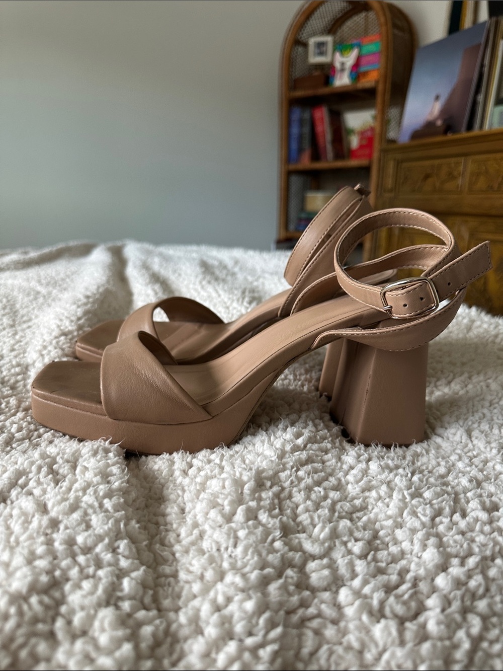 Chunky Platform Ankle-Strap Sandals in Taupe